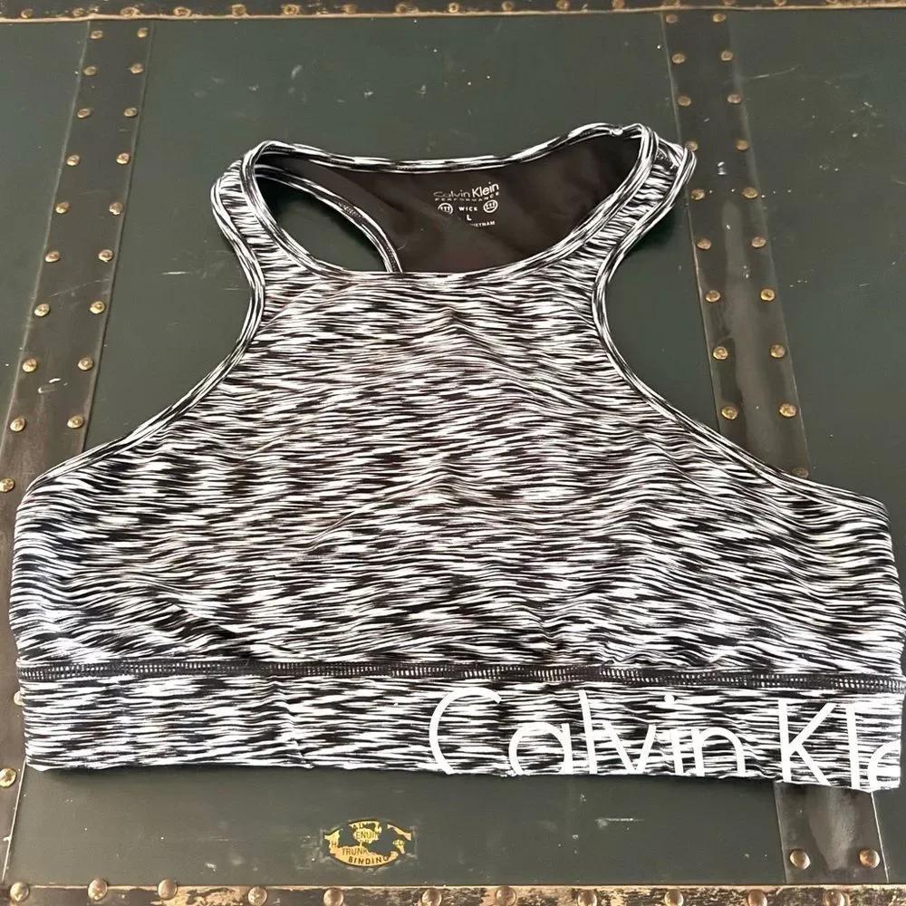 Calvin Klein Sports Bra Womens L Performance Racerback Cutout Spacedye Black